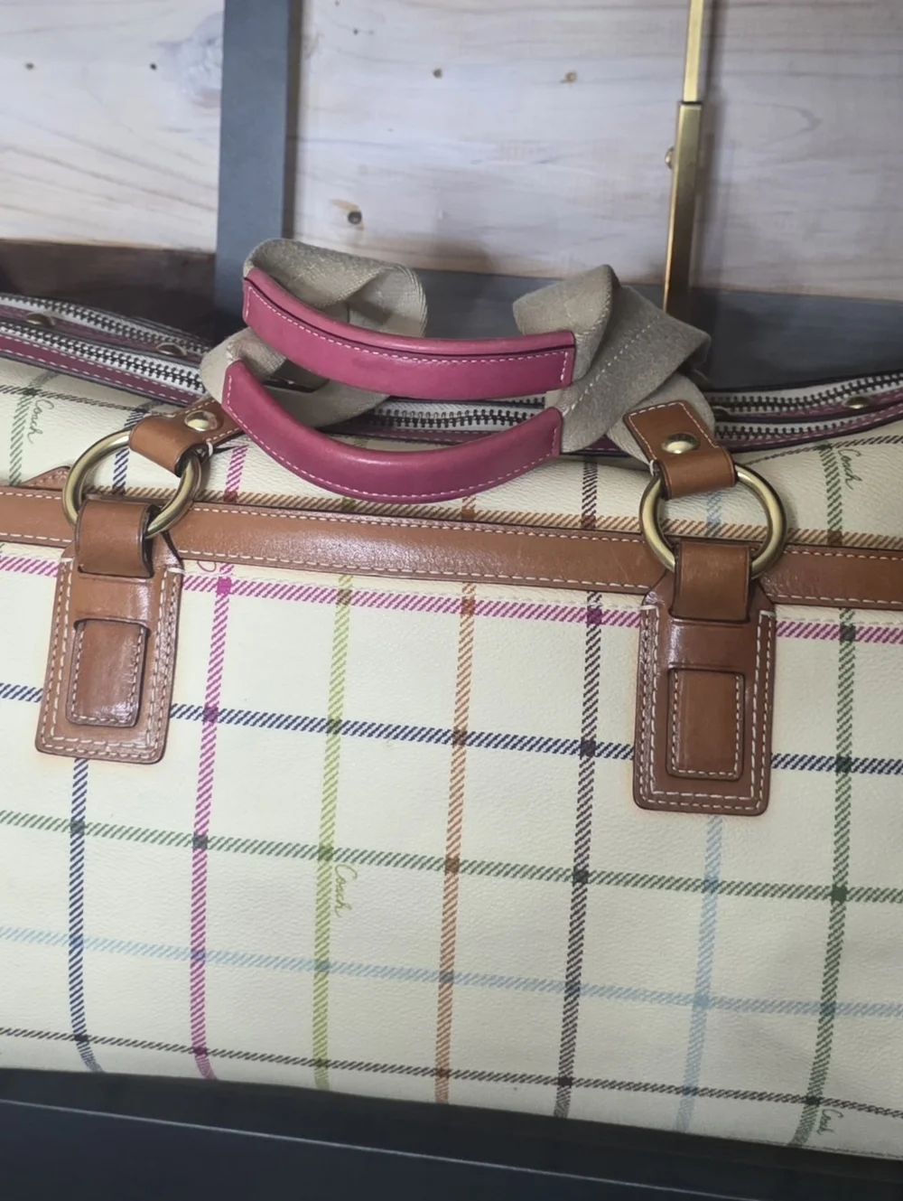 Coach Heritage Tattersall XL Duffle Travel Tote Bag Very RARE - Picture 7 of 17